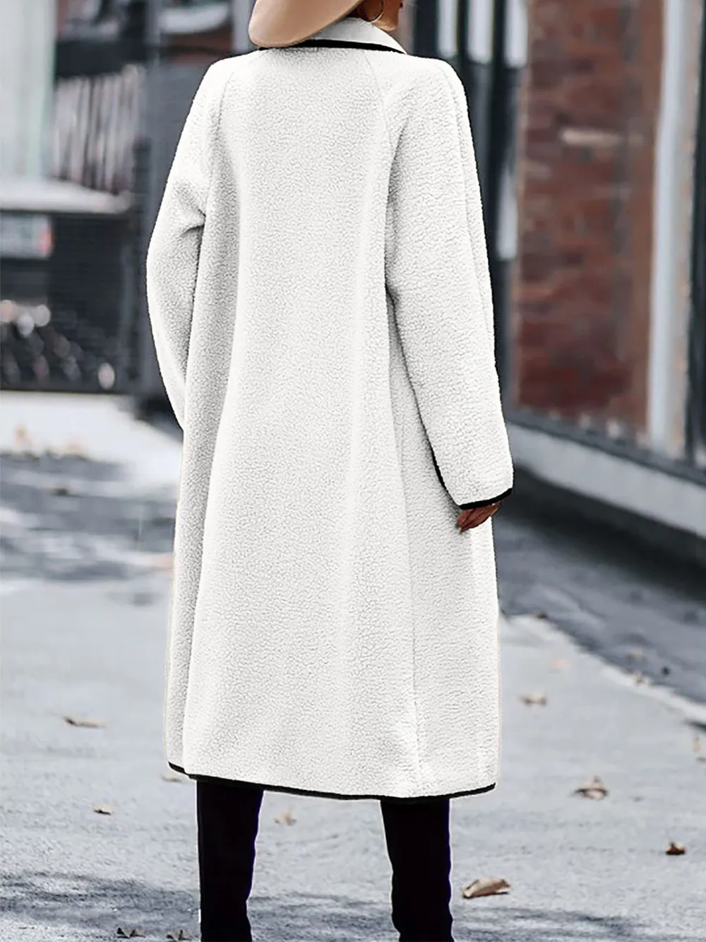 Full Size Contrast Trim Long Sleeve Coat with Pockets, image 11