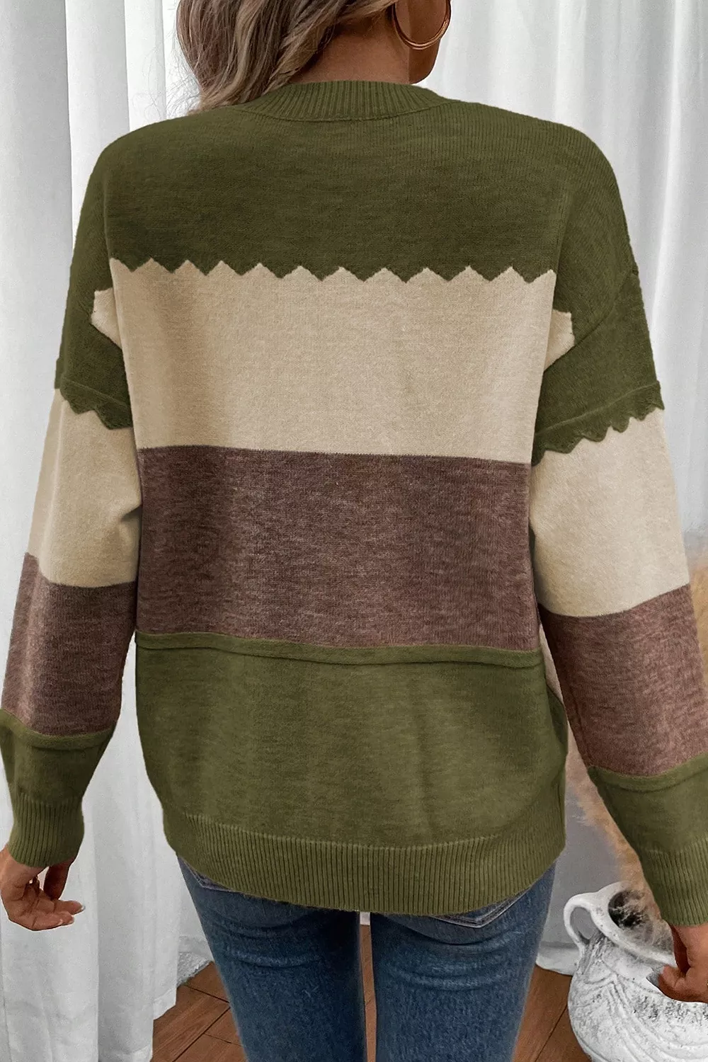 Colorblock Crew Neck Drop Shoulder Sweater, image 4