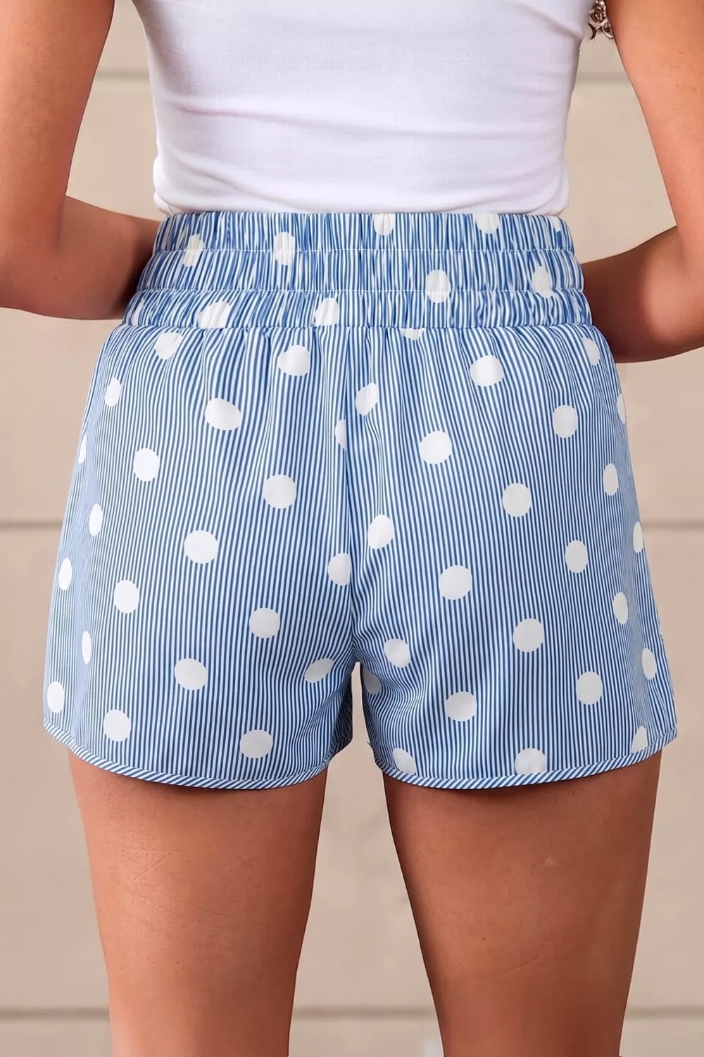 Polka Dot Striped Elastic Waist Shorts, image 4