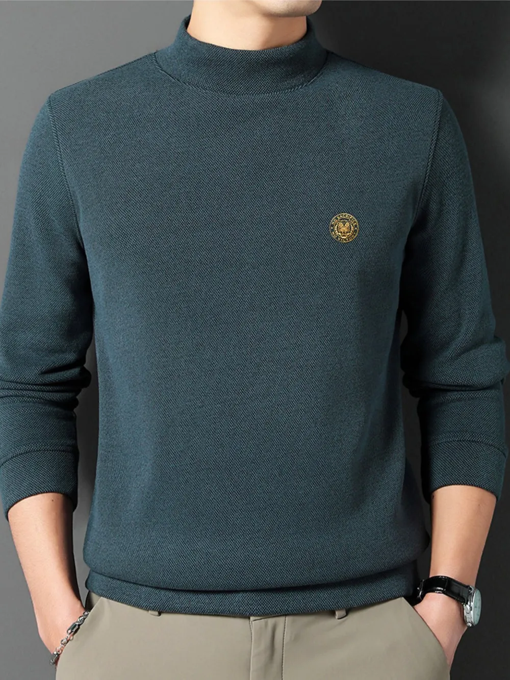 Men's Plus Size Mock Neck Long Sleeve Top, image 6