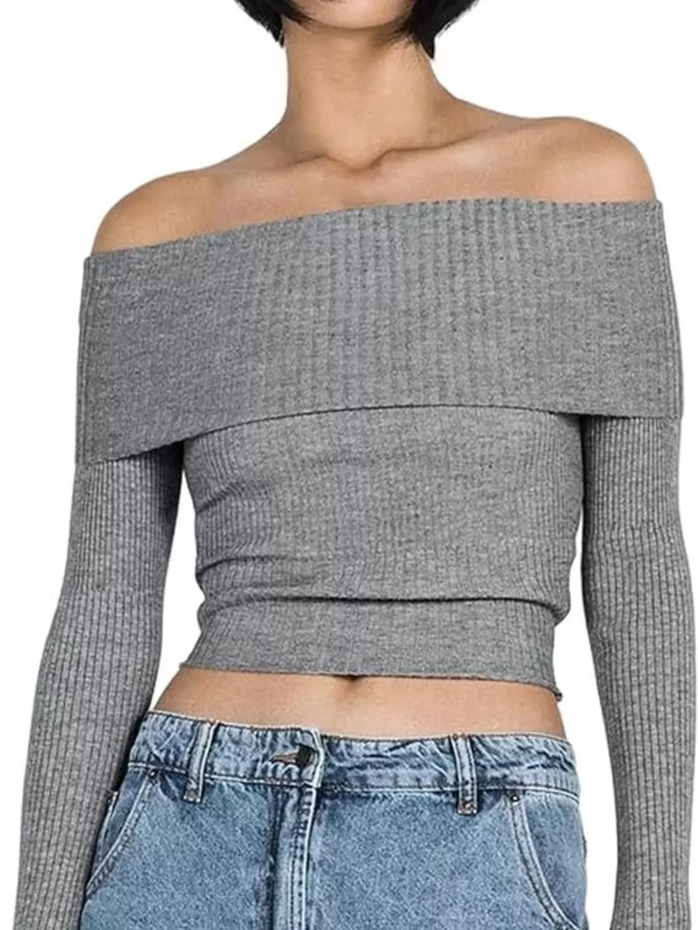 Off-Shoulder Ribbed Knit Sweater, image 9