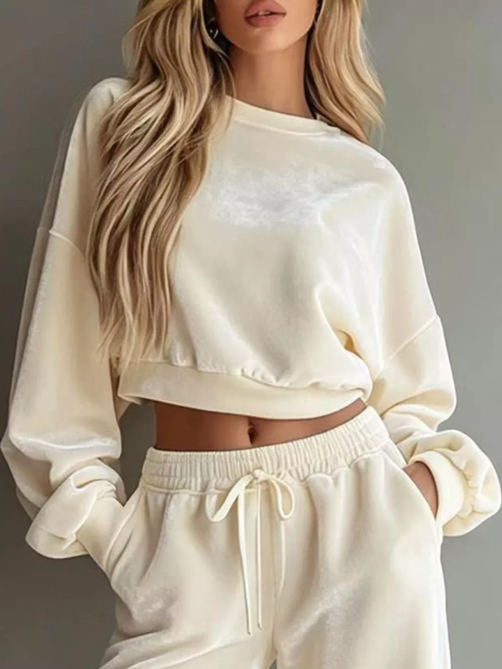 Full Size Cropped Sweatshirt and Wide-Leg Pants Set Plus Size, image 3