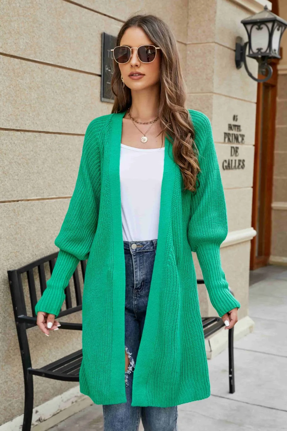 Open Front Lantern Sleeve Cardigan, image 2