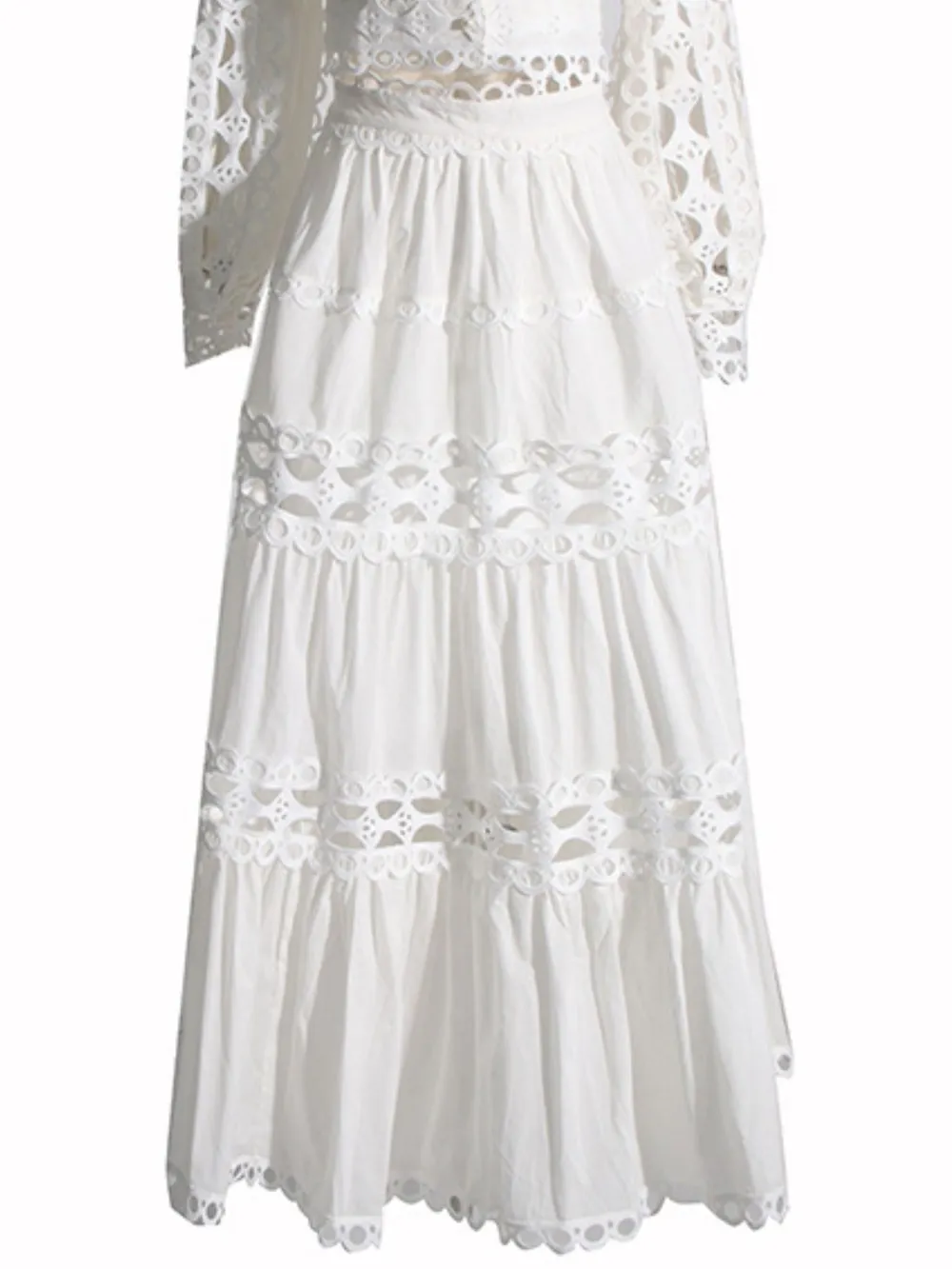 Lace Button Up Long Sleeve Top and Skirt Set, image 9