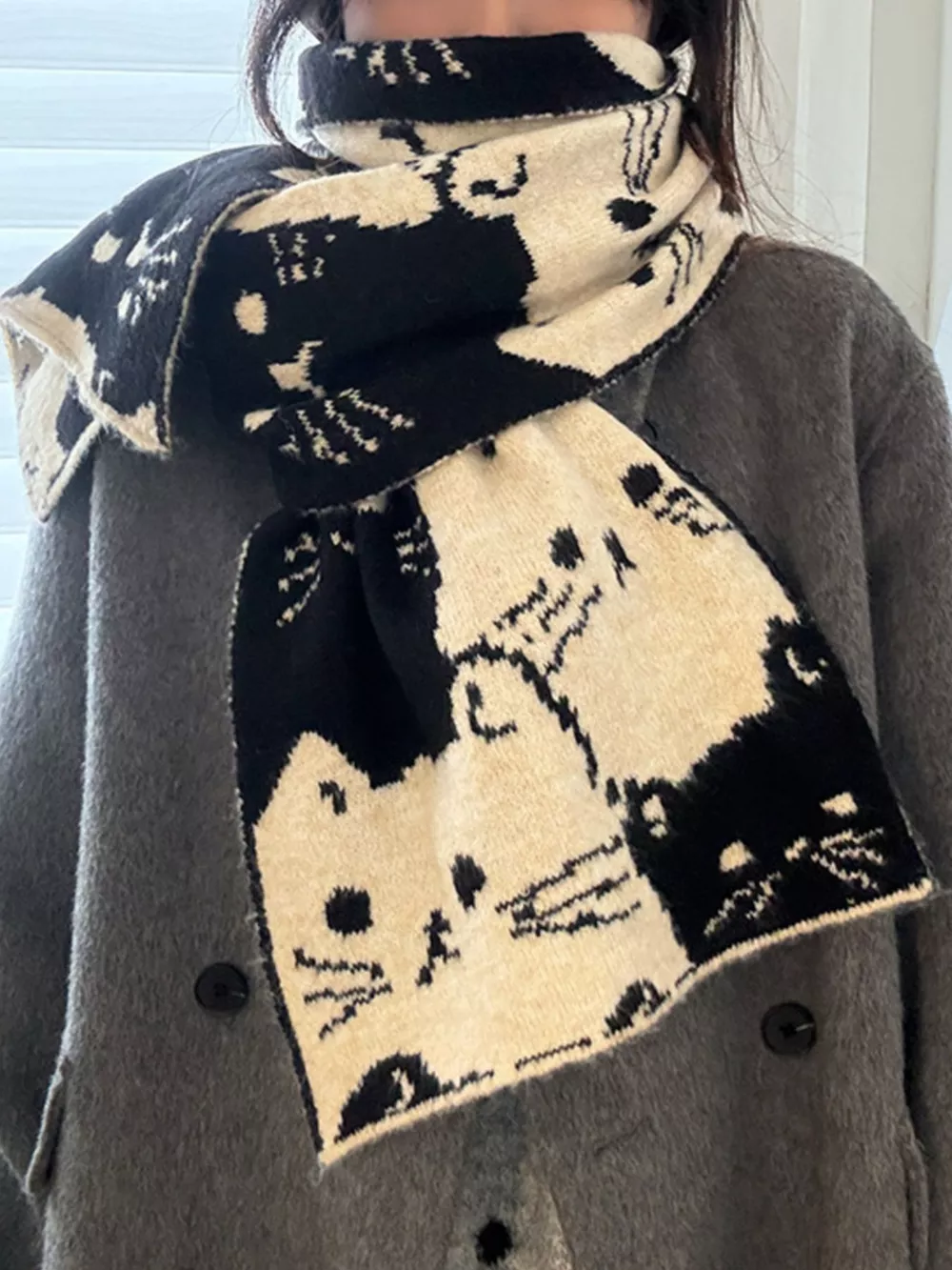 Cute Cat Pattern Knitted Scarf, image 5
