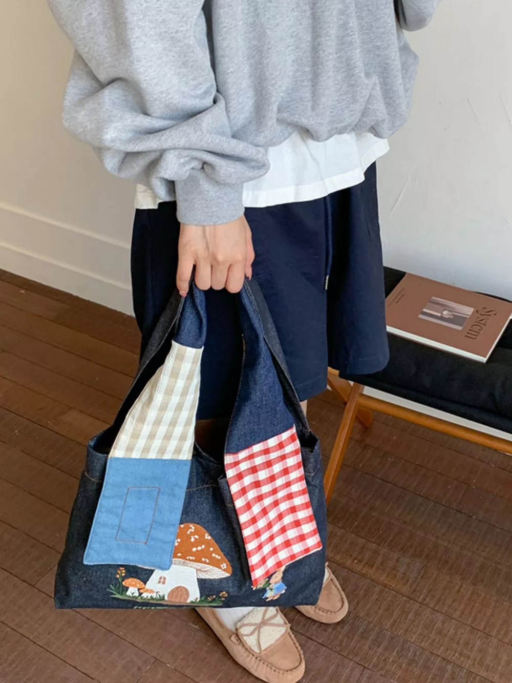 Mushroom Corduroy Tote Bag, image 4