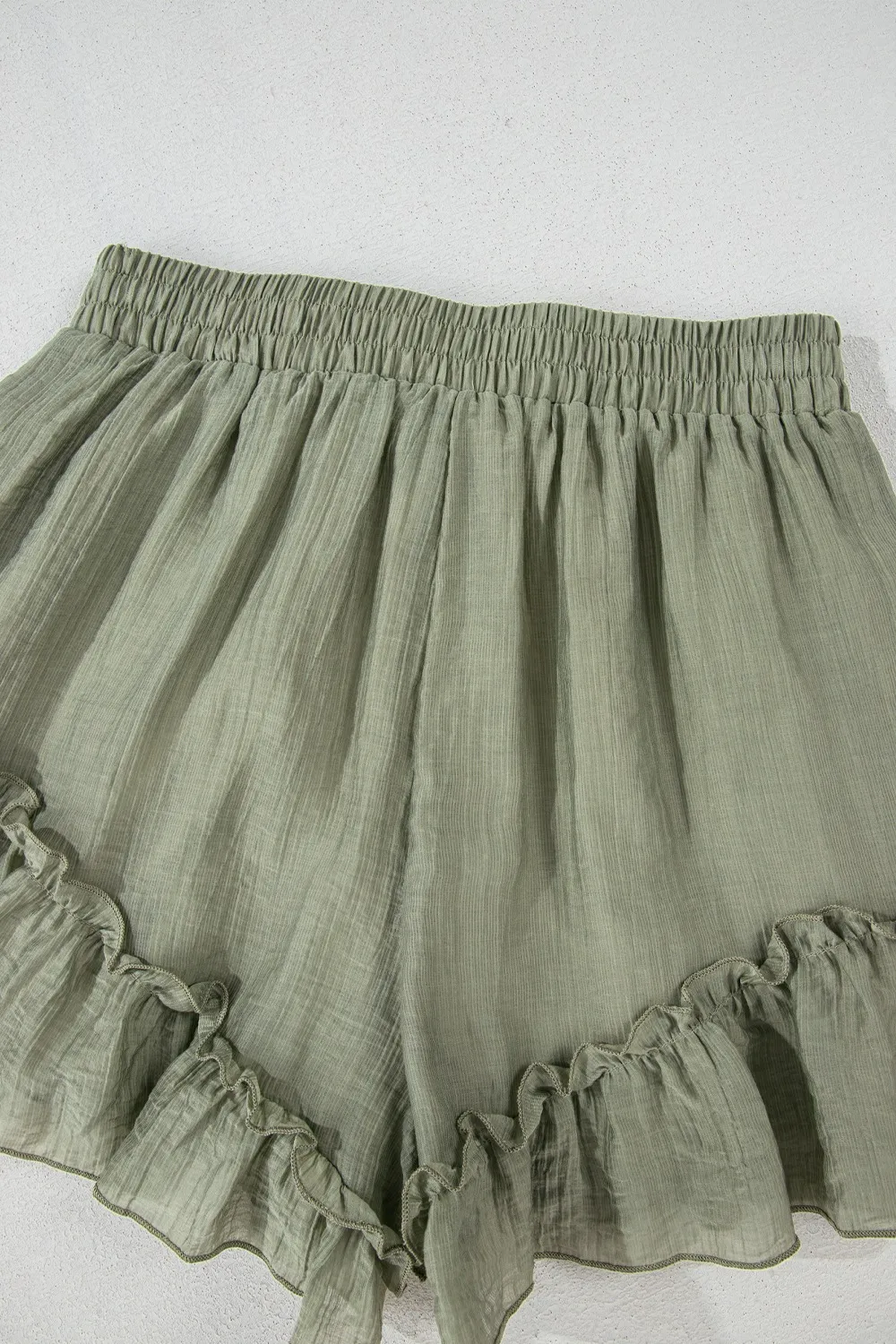 Textured Tie Waist Ruffle Hem Shorts, image 6