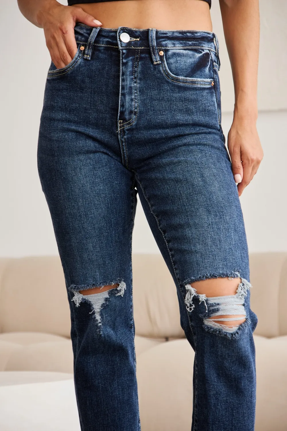 Crop Dylan Full Size Tummy Control Distressed High Waist Raw Hem Jeans, image 17