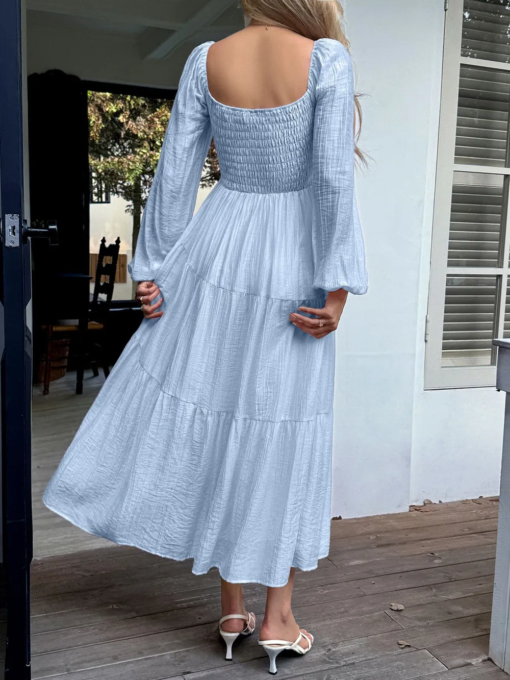 Tiered Balloon Sleeve Midi Dress, image 6