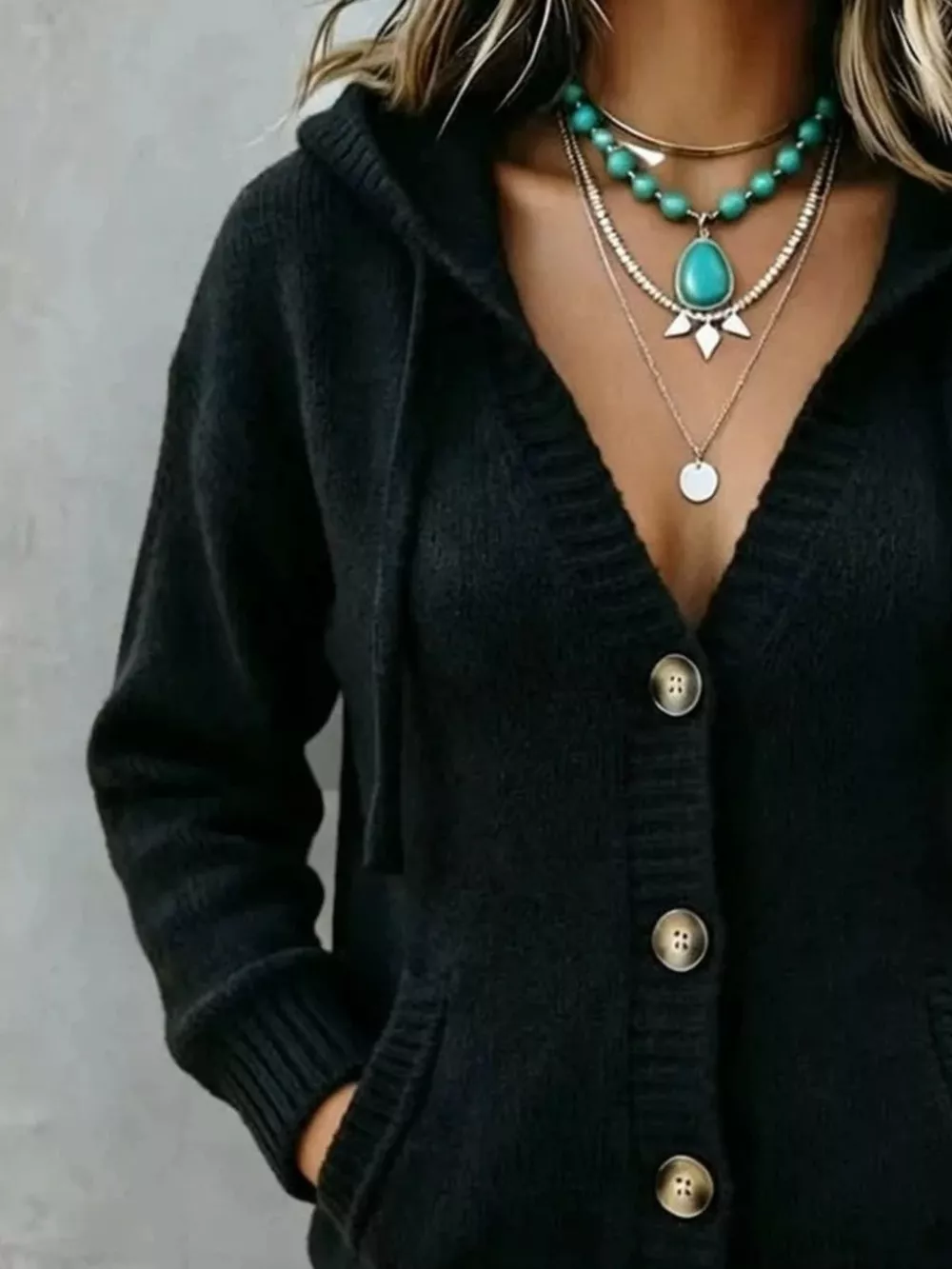 Hooded Button-Down Knit Cardigan, image 8