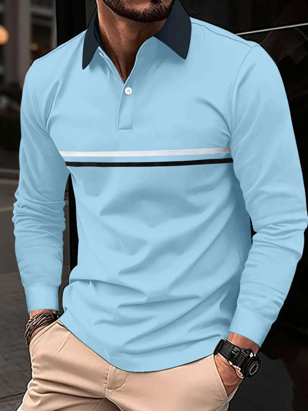 Men's Full Size Collared Neck Long Sleeve Polo Plus Size, image 4