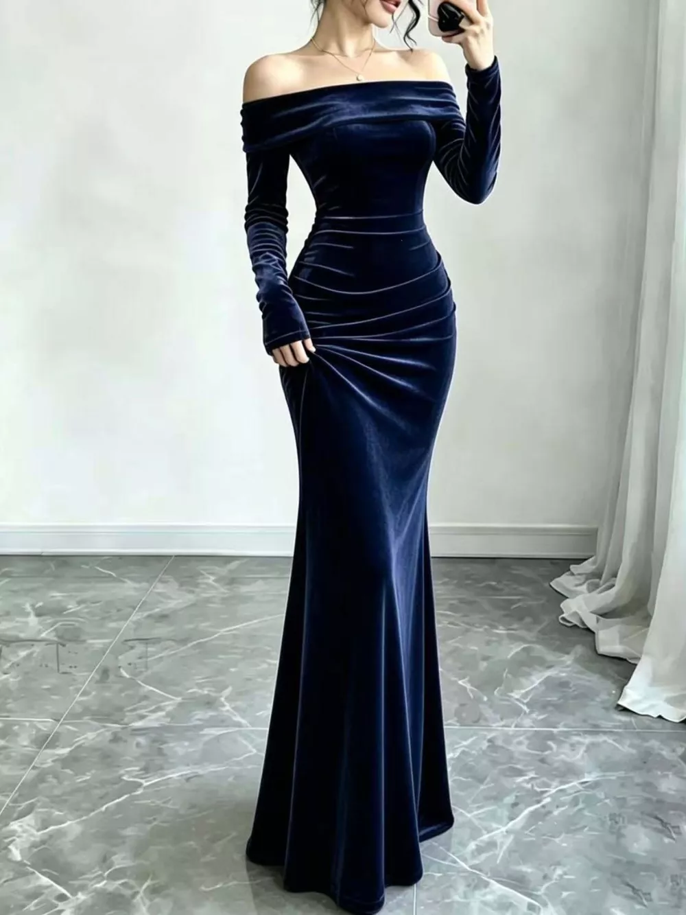 Full Size Off-Shoulder Velvet Mermaid Maxi Dress Plus Size, image 15