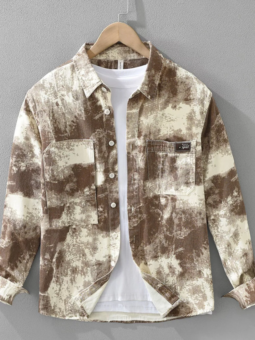 Men's Plus Size Abstract Print Long Sleeve Casual Shirt, image 2