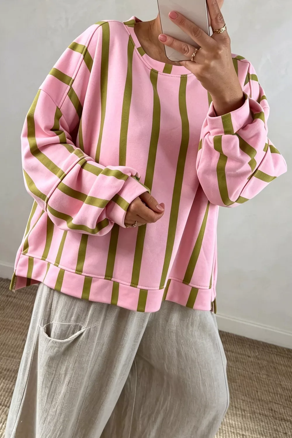 Striped Dropped Shoulder Oversized Sweatshirt