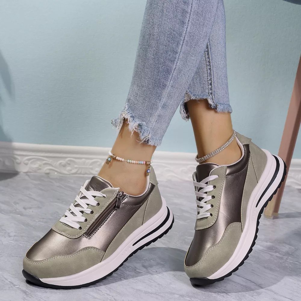 Zipper Detail Lace Up Sneakers, image 7