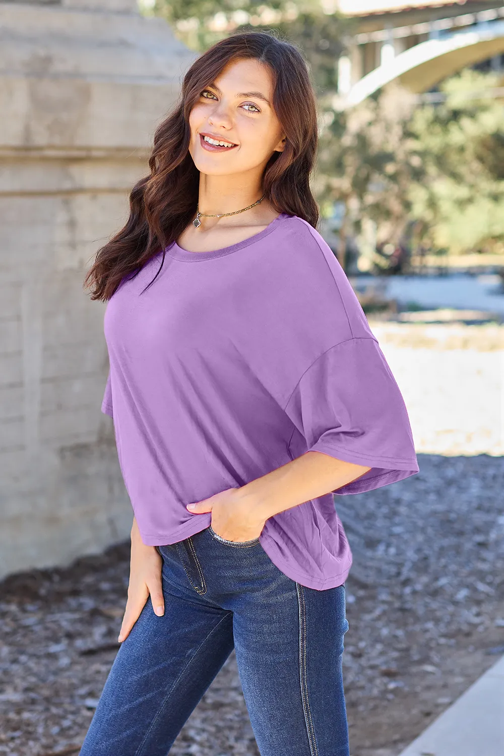 Bamboo Full Size Round Neck Drop Shoulder T-Shirt, image 13