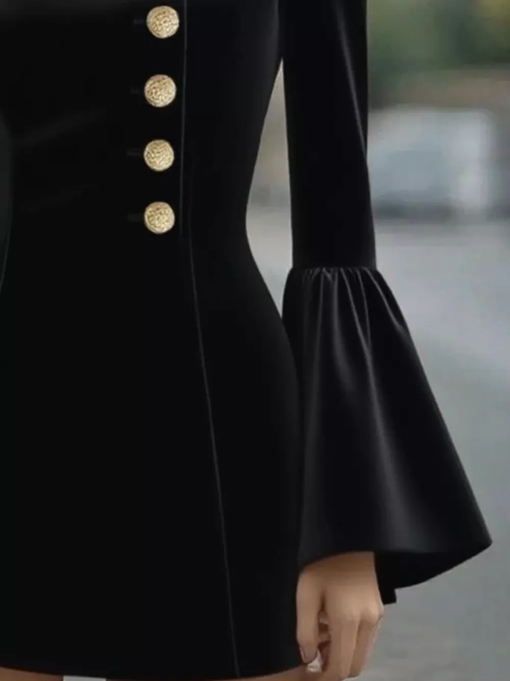 Bell Sleeve Mini Dress with Front Button, image 6