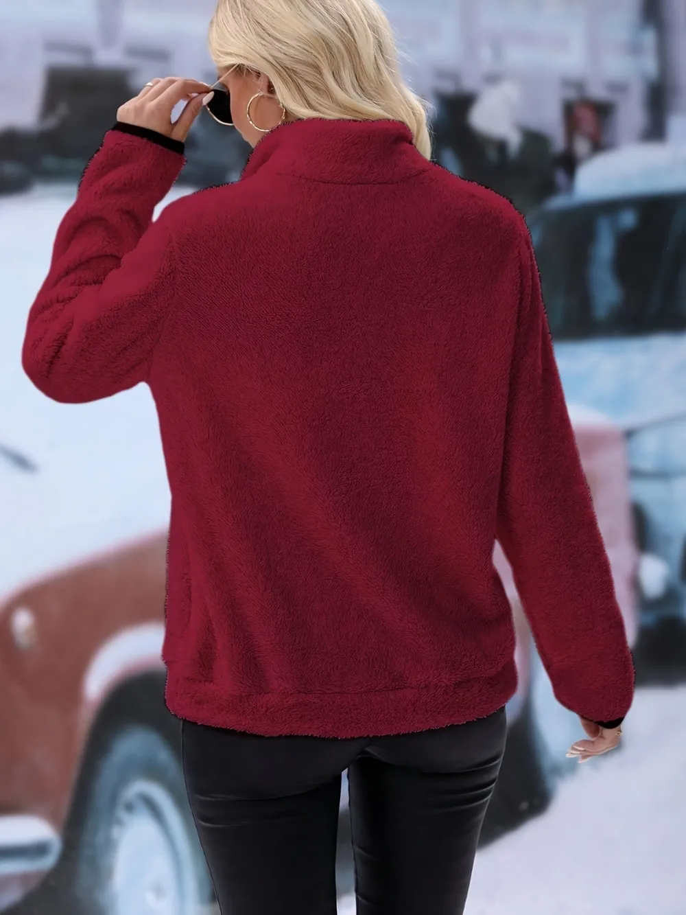 Half Zip Long Sleeve Furry Sweatshirt, image 32