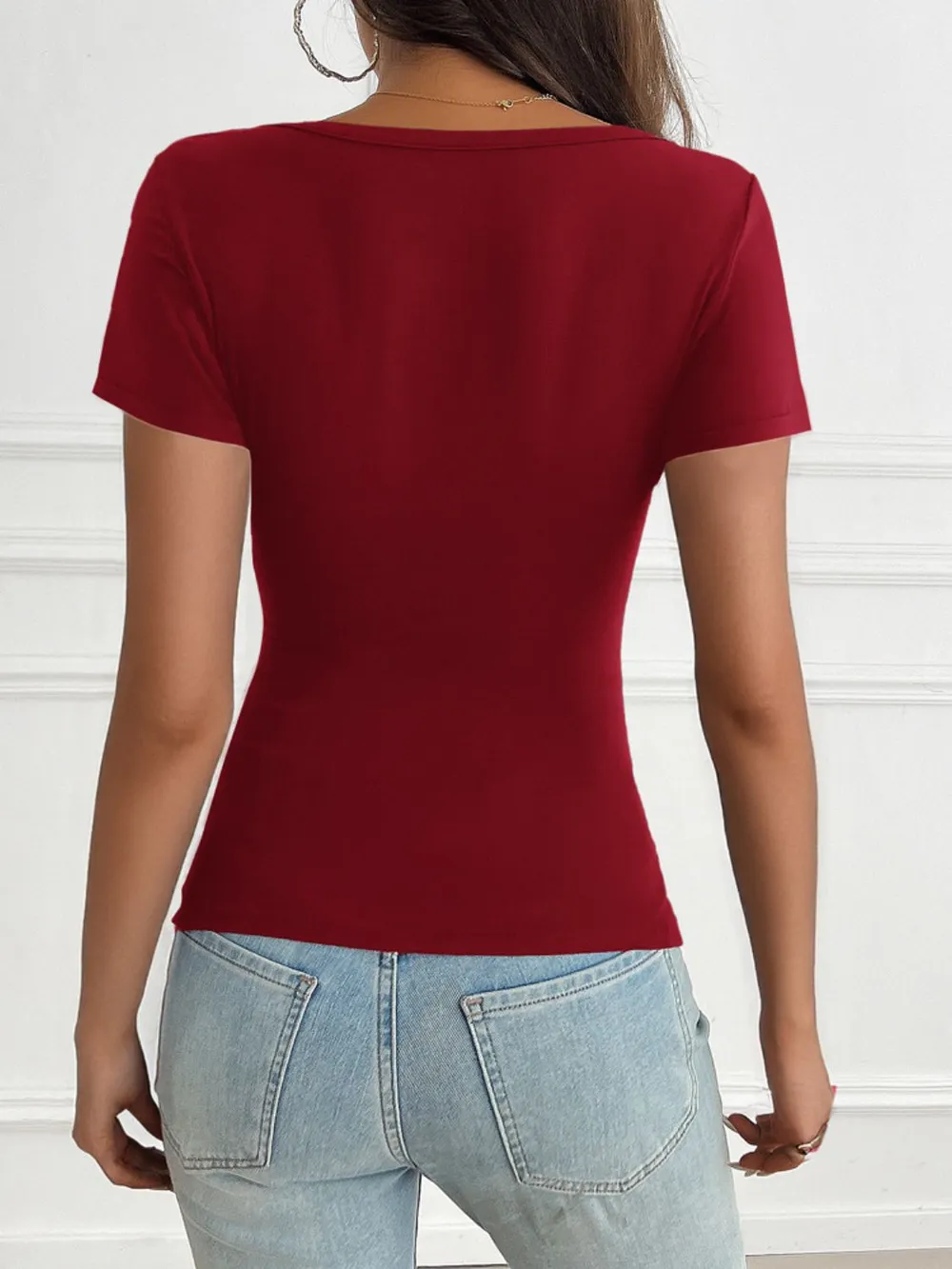 Decorative Button Short Sleeve T-Shirt, image 9