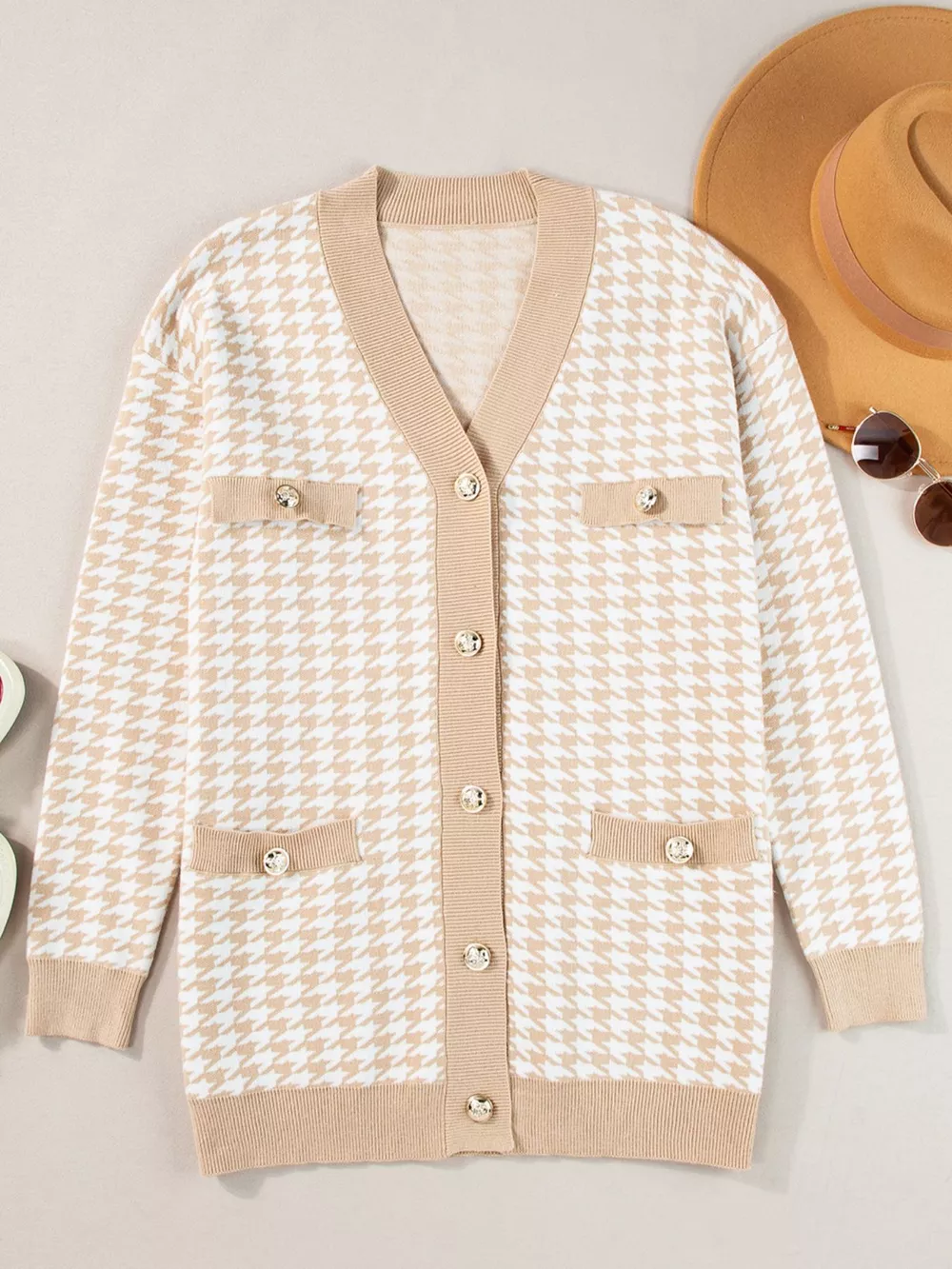 Contrast Edge Metal Button Slim Cardigan with Pockets, image 8