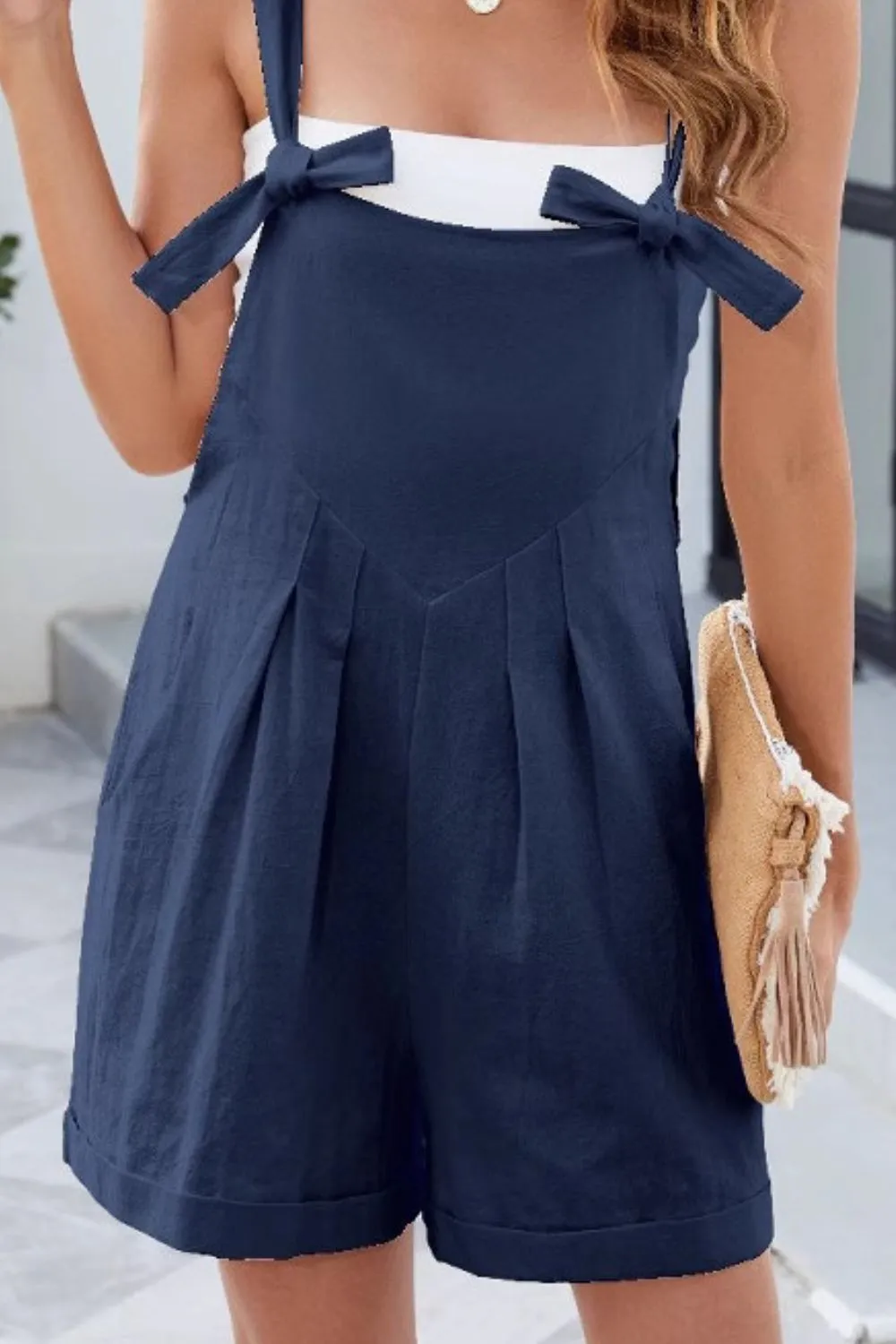 Knotted Strap Romper with Pockets, image 5