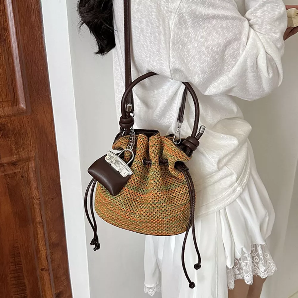 Woven Drawstring Crossbody Bag, image 5