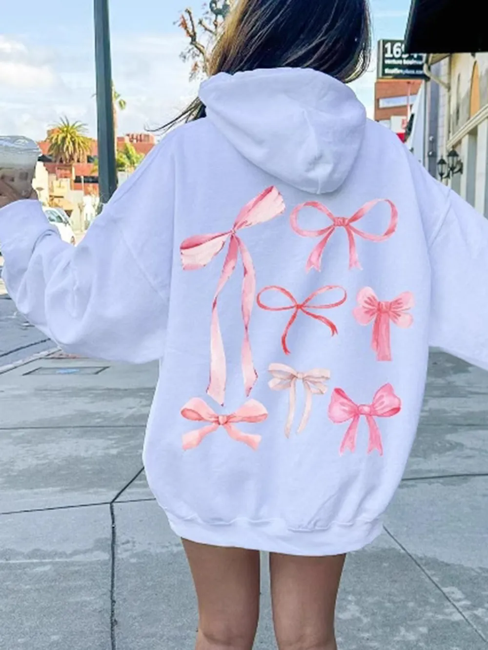 Bow Print Long Sleeve Hoodie, image 5
