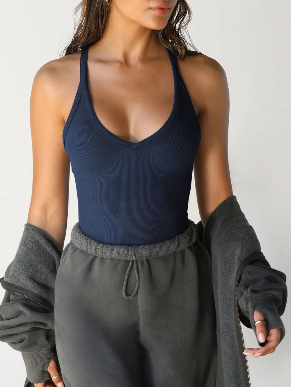 Ribbed V-Neck Halter Tank Top, image 4