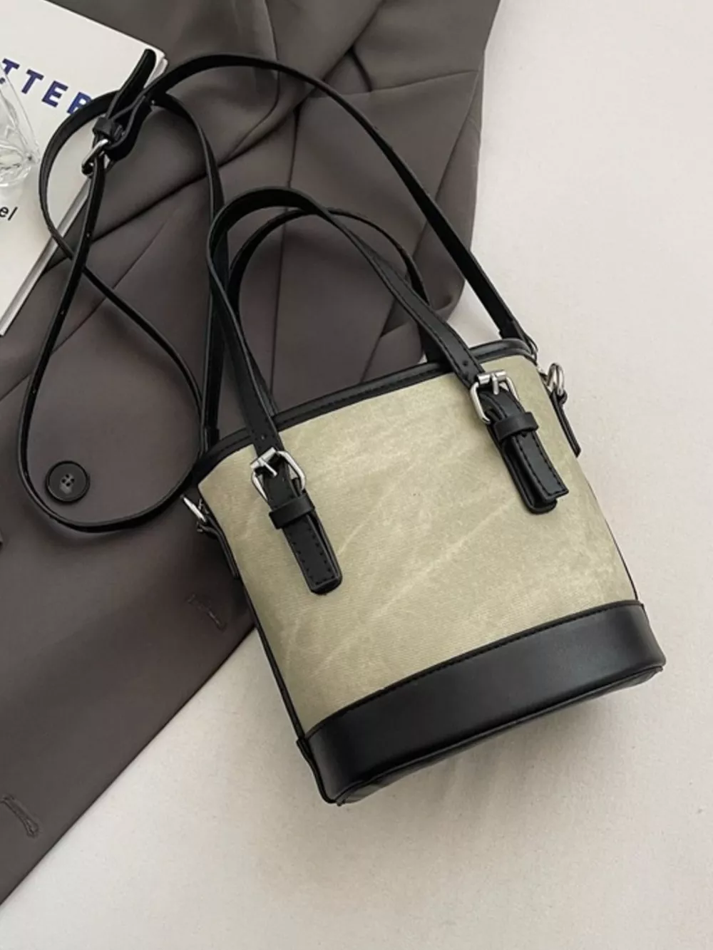 Two-Tone Bucket Crossbody Bag