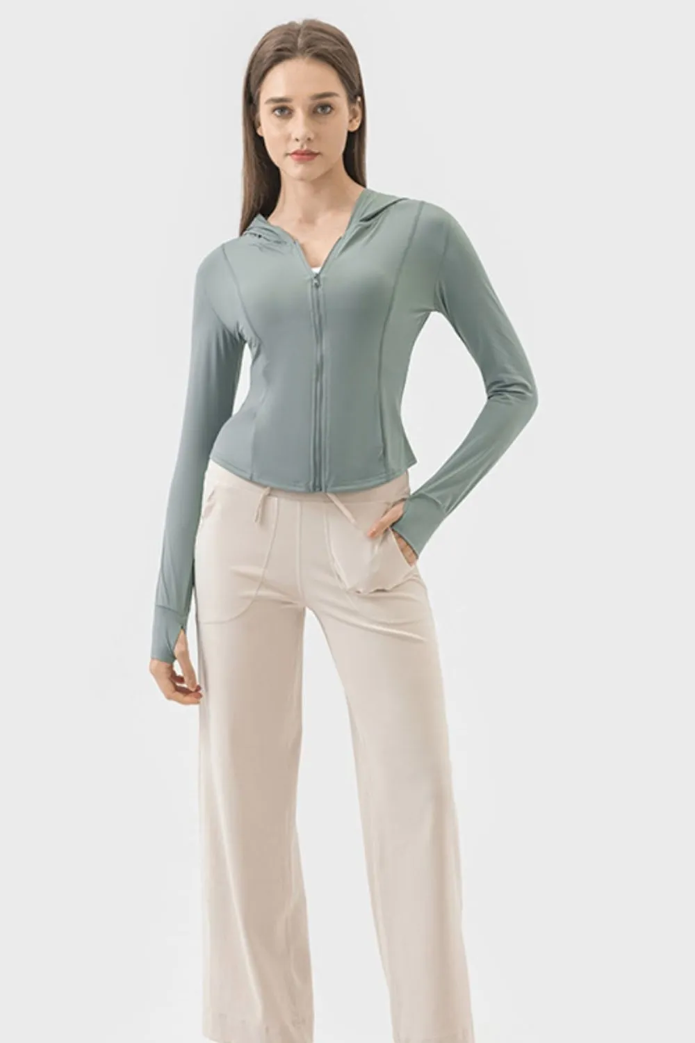 Pocketed Zip Up Hooded Long Sleeve Active Outerwear, image 10