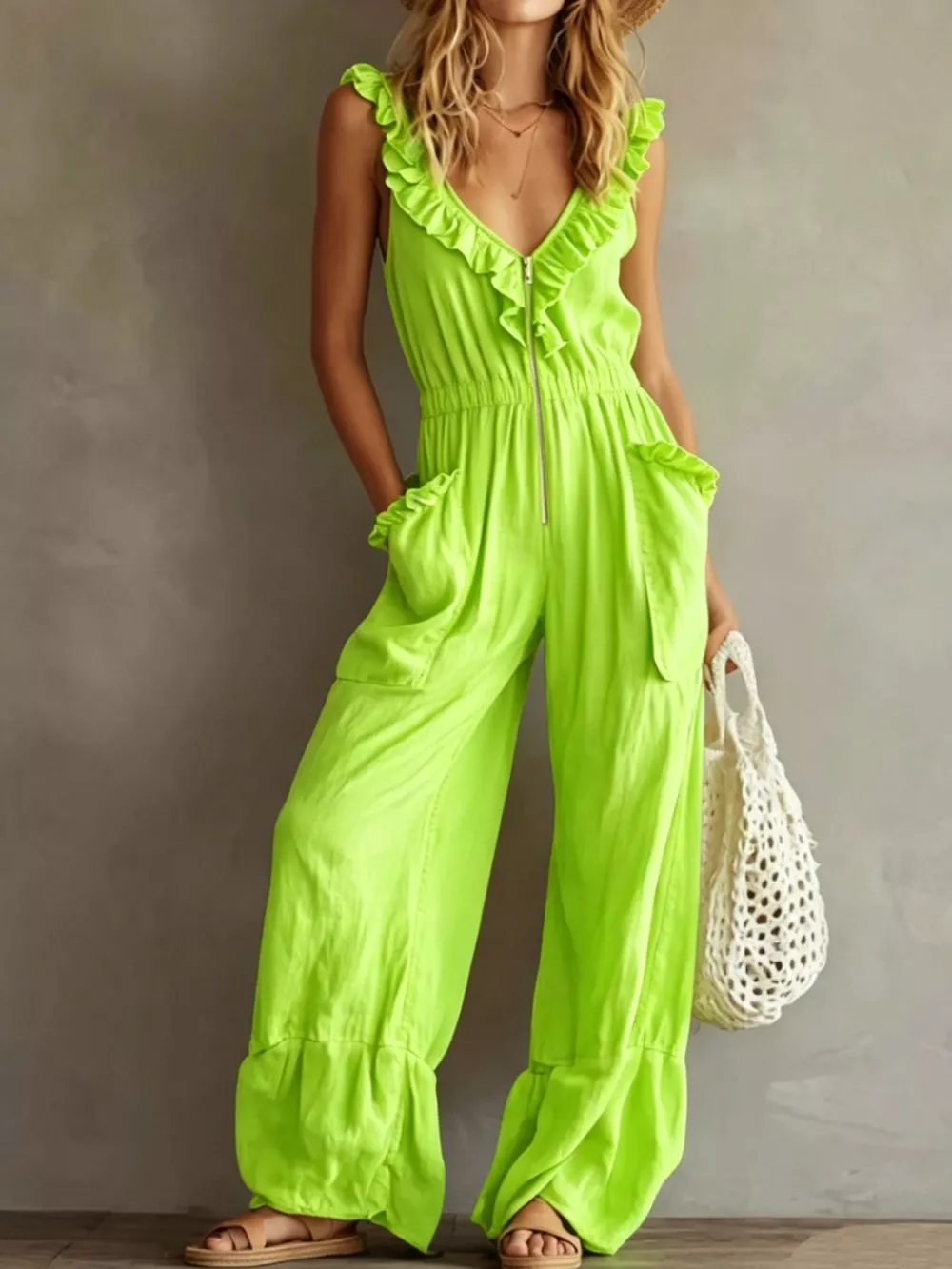 Ruffled V-Neck Wide Leg Jumpsuit, image 28