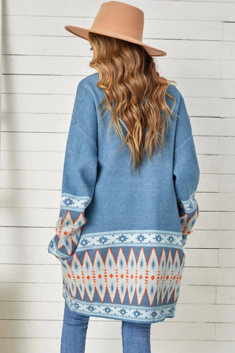 Geometric Open Front Long Sleeve Cardigan, image 15