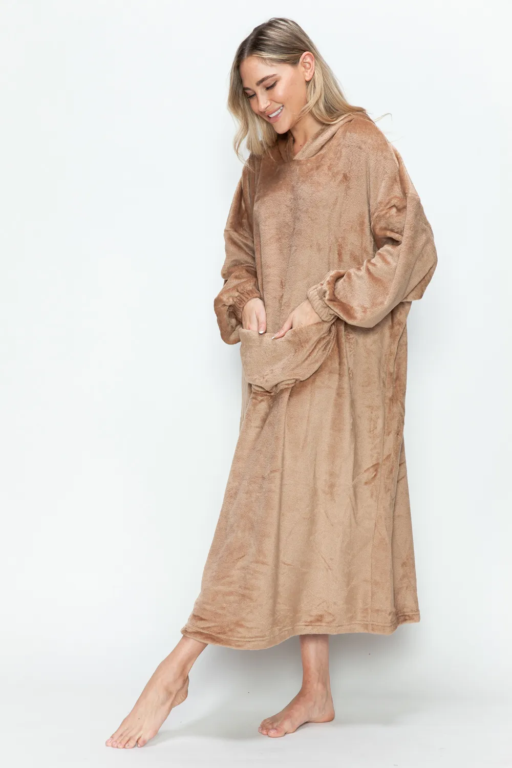 Full Size Pocketed Hooded Midi Lounge Dress, image 9