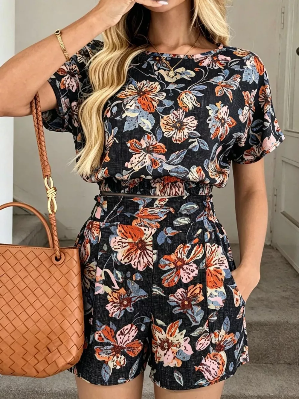 Floral Print Crop Top and Shorts Set, image 6