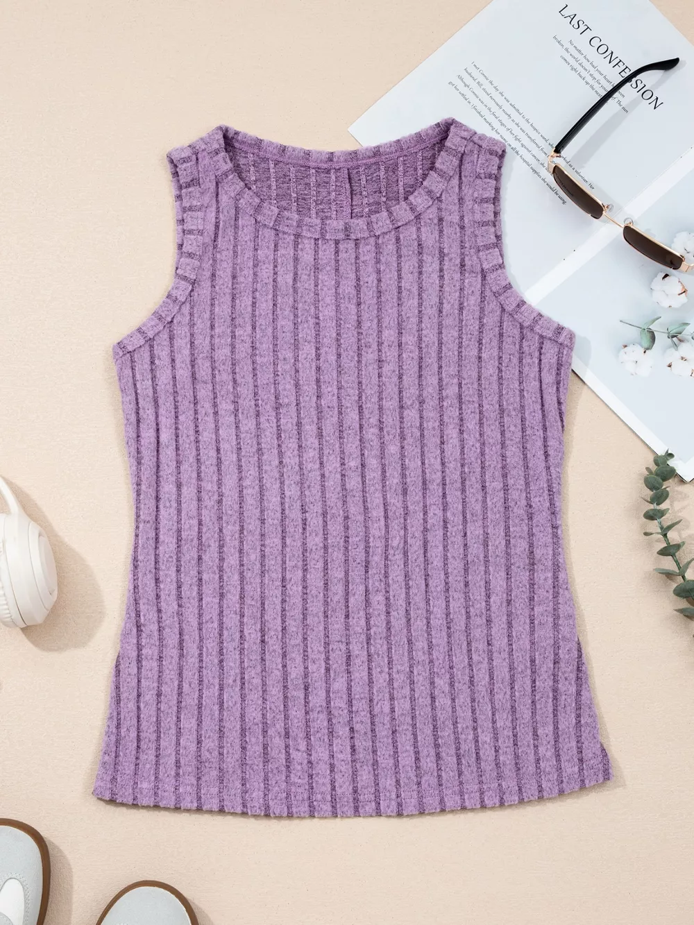 Slim Ribbed Mineral Wash Tank Top, image 3