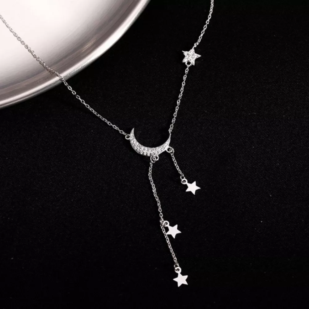 925 Sterling Silver Star Moon Necklace, image 2