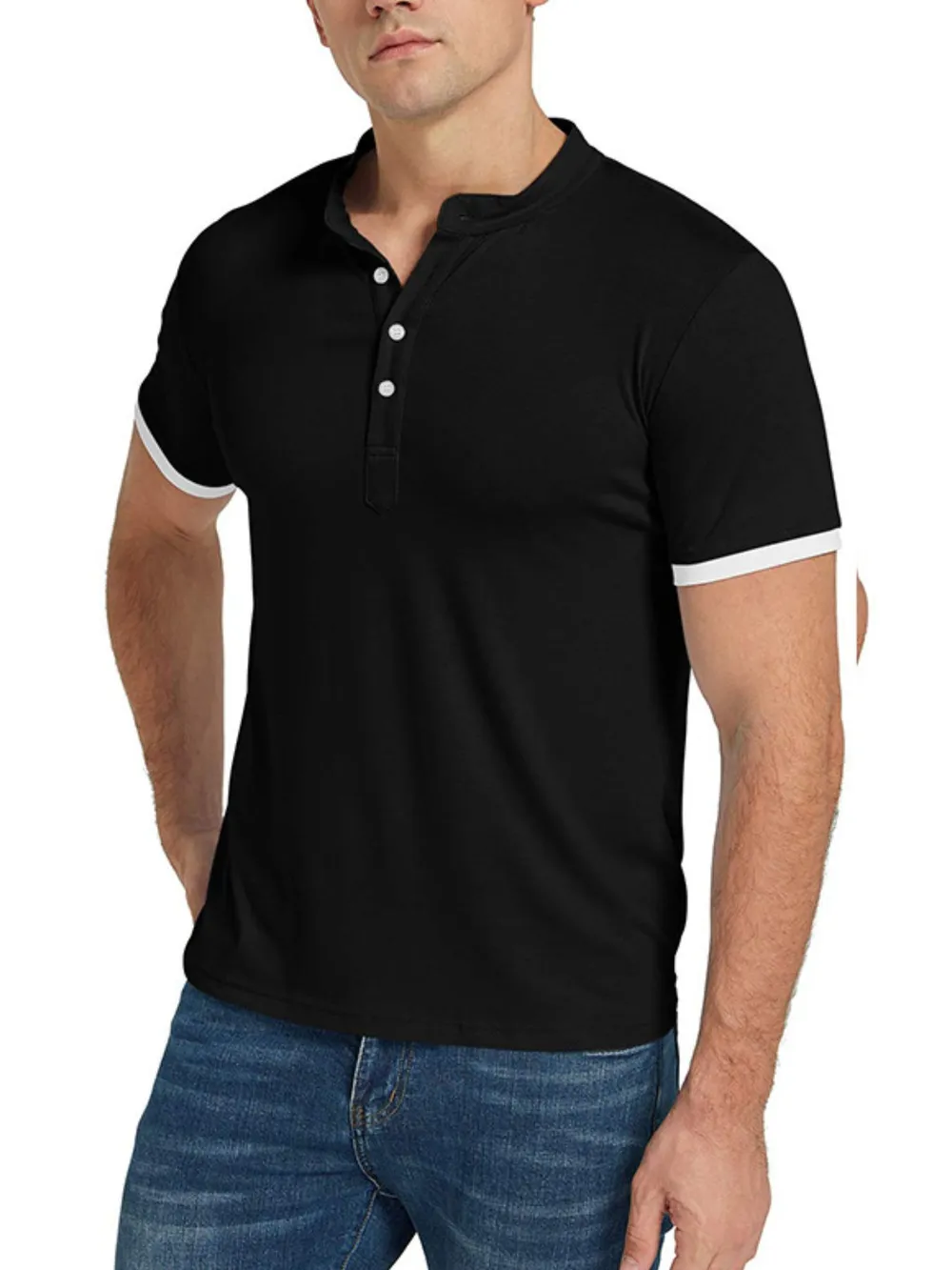 Men's Classic Contrast Trim Henley Top