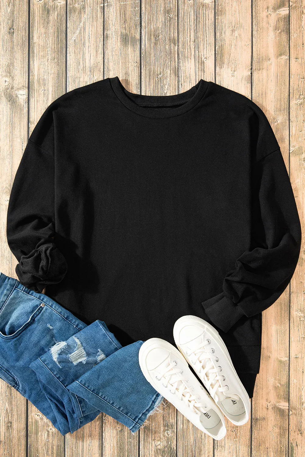 High-Low Round Neck Long Sleeve Sweatshirt, image 22