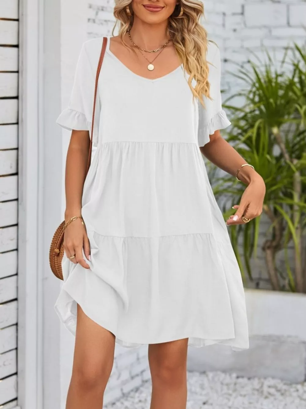 Ruffled Sleeve Tiered Mini Dress, image 21