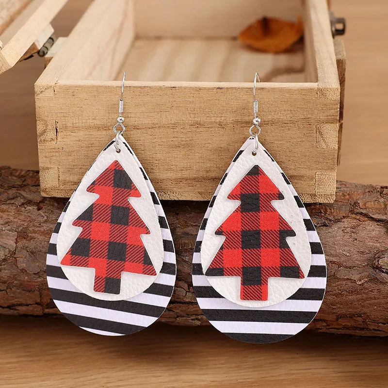 Christmas Tree PU Leather Earrings, image 2