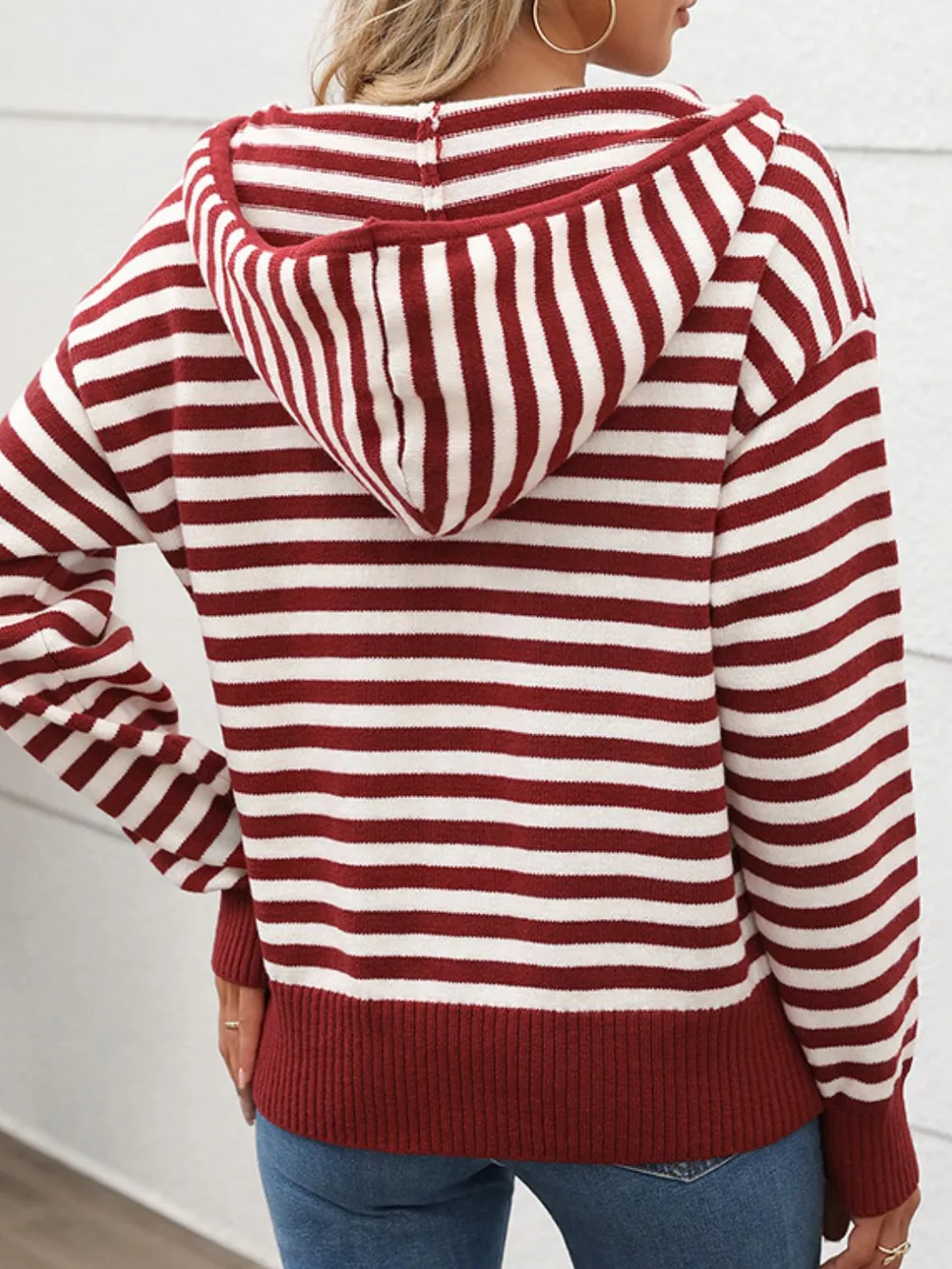 Striped Long Sleeve Hooded Sweater, image 5