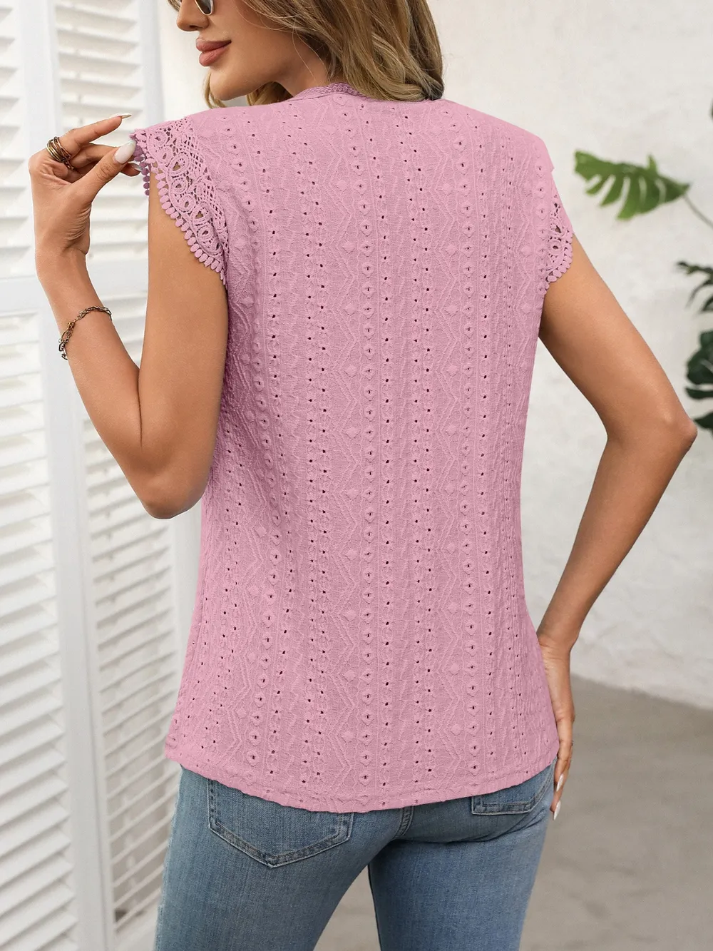 Lace Detail Round Neck Cap Sleeve Top, image 18