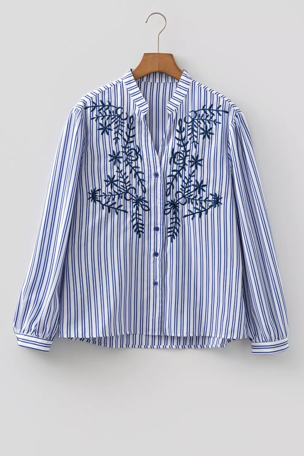 Stripe Embroidered Detail Button Front Long Sleeve Shirt, image 4
