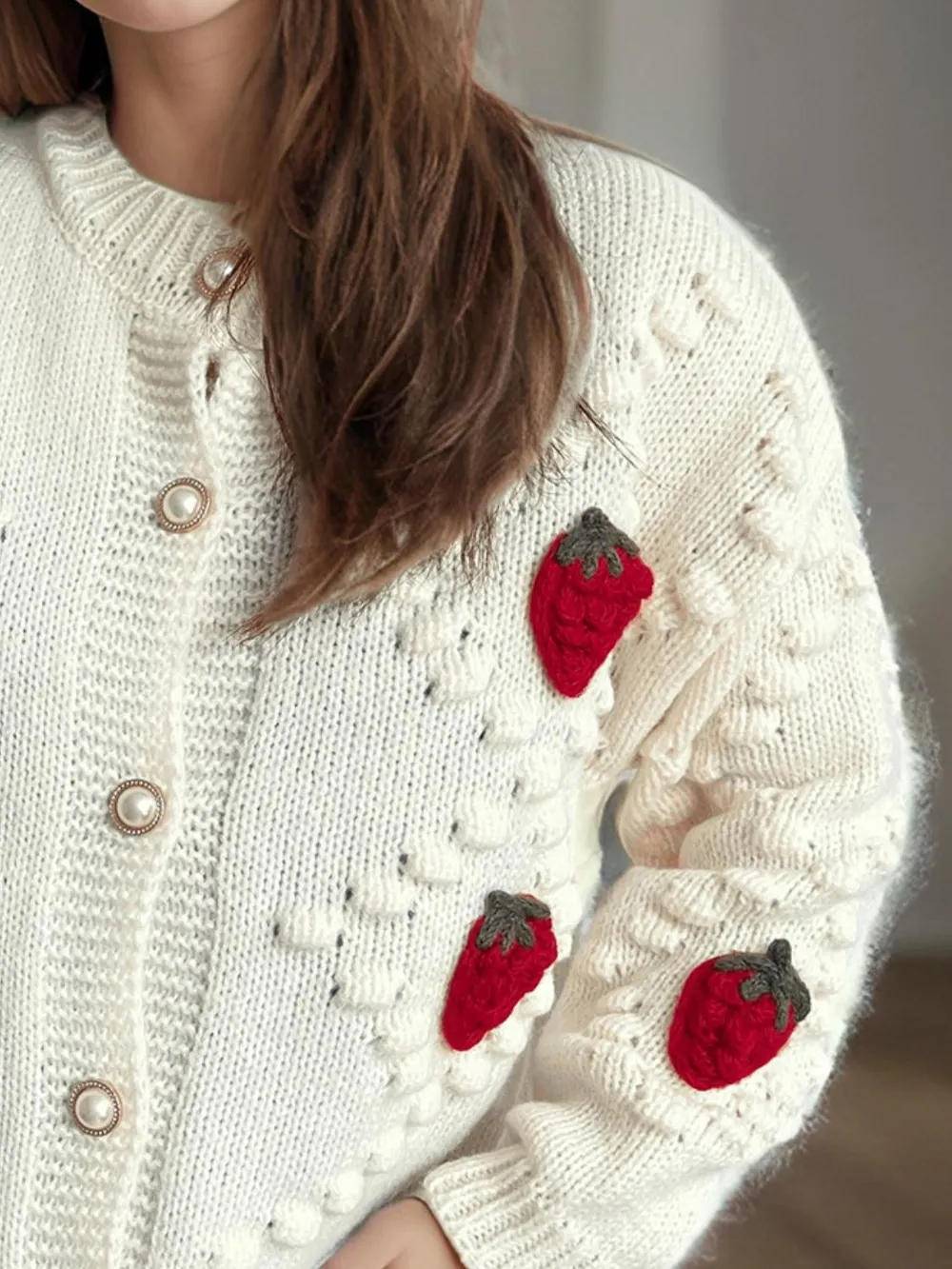 Strawberry Button Down Long Sleeve Cardigan, image 3