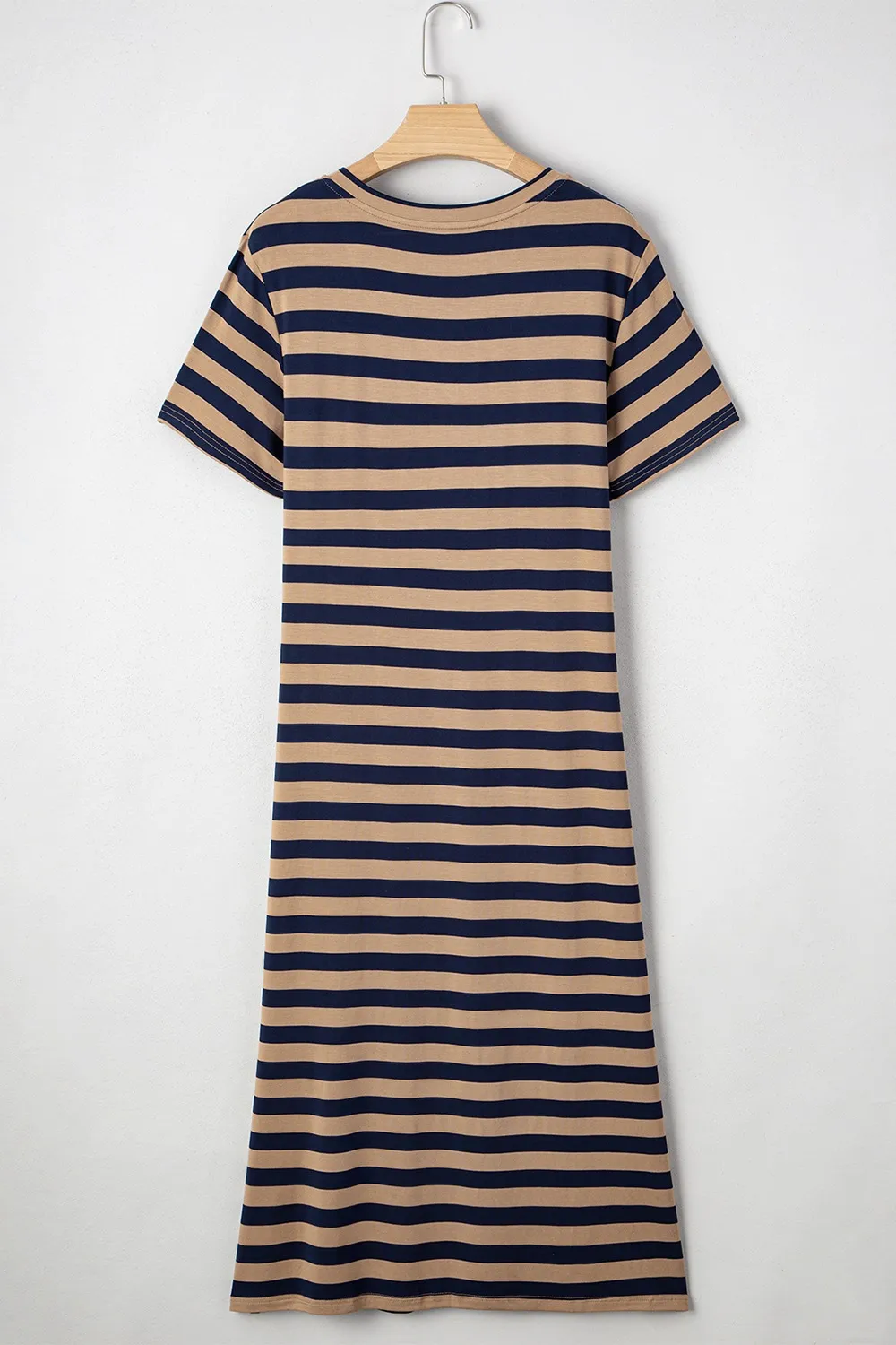 Casual Striped V-Neck Midi T-Shirt Dress, image 16