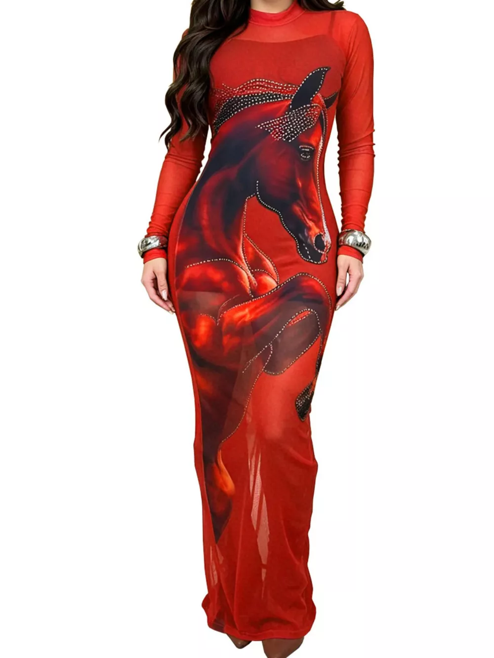 Cami Dress and Rhinestone Horse Mesh Maxi Dress Set, image 9