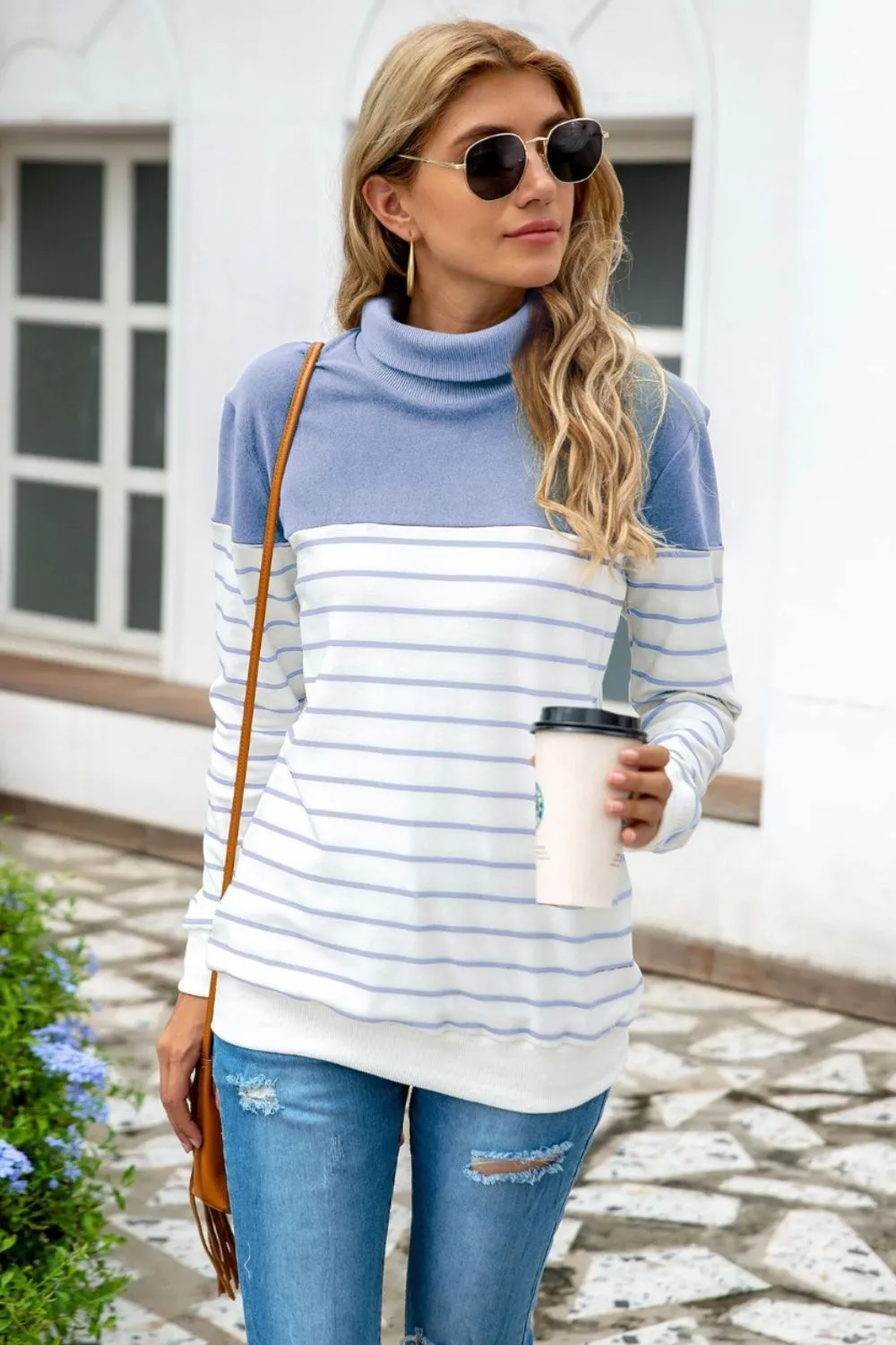 Striped Contrast Turtleneck Sweater, image 6