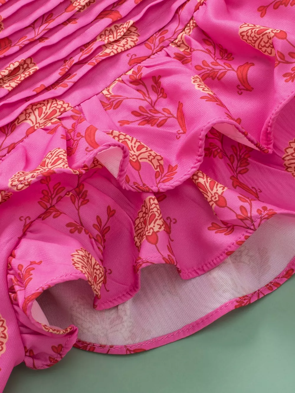 Floral Print Pleated Ruffled Flutter Sleeve Blouse, image 12