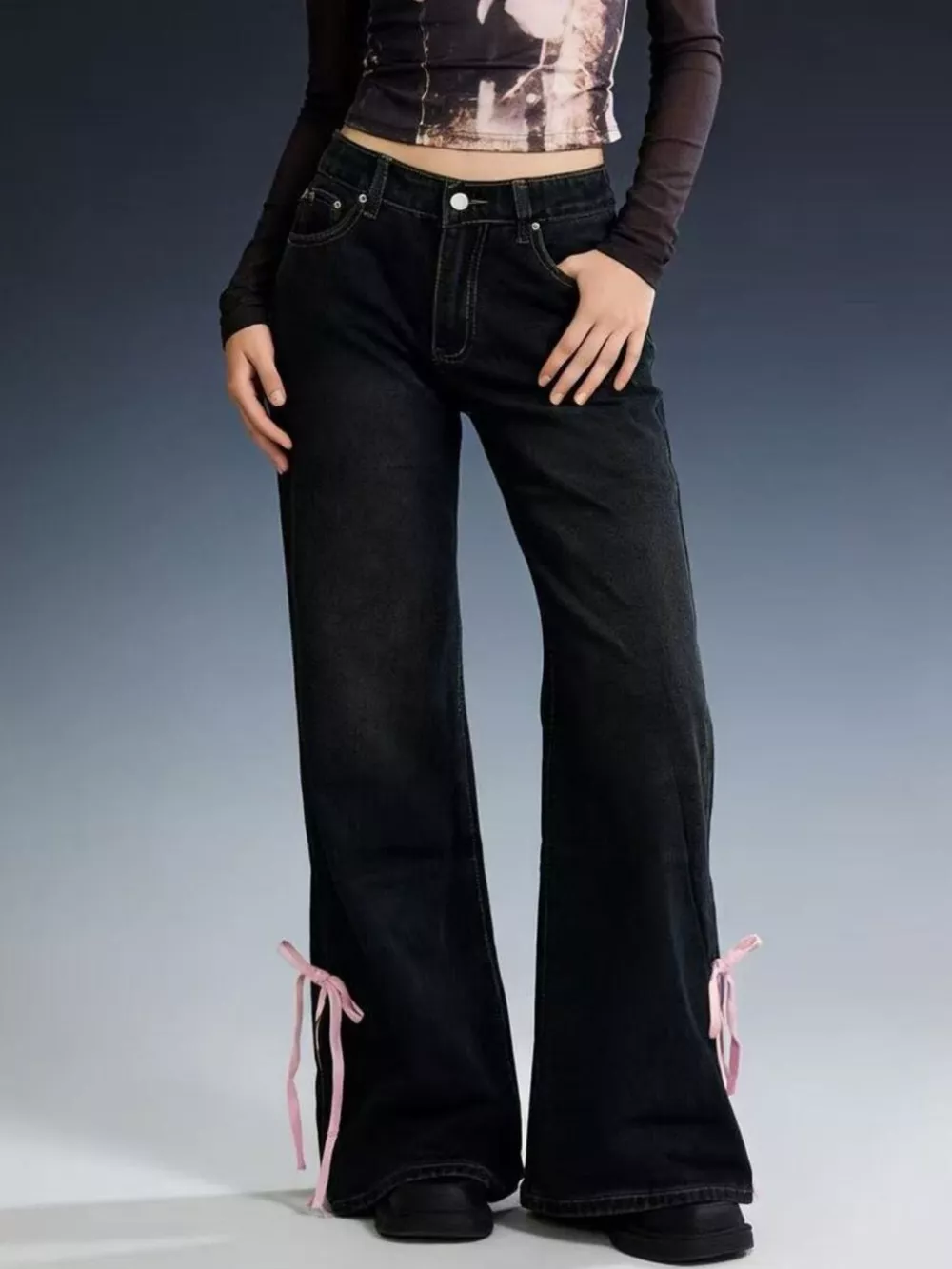 Ribbon Detail Flare Jeans, image 5