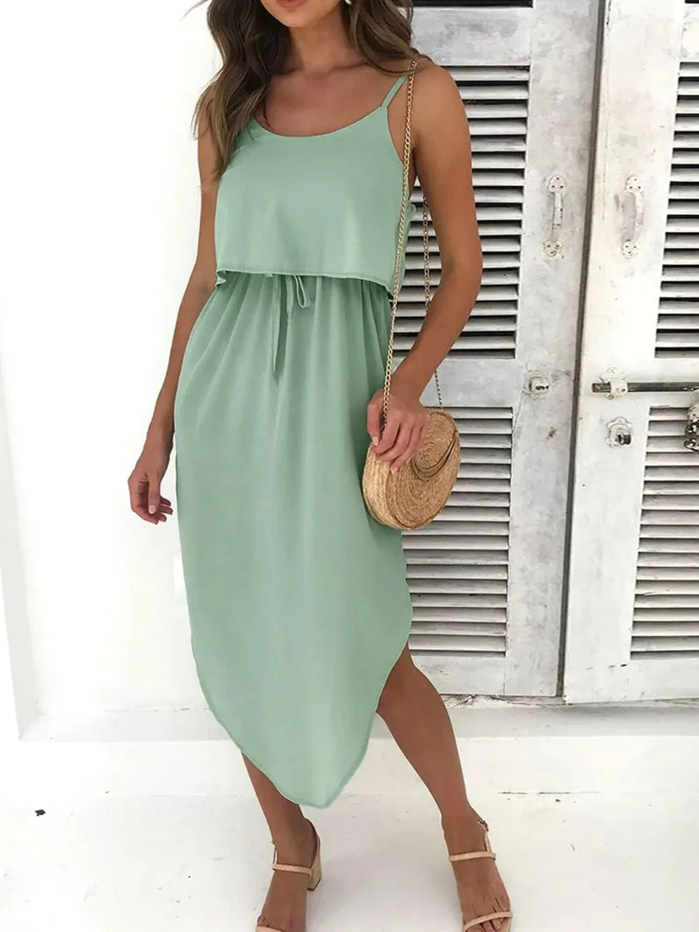 Tied Side Slit Midi Cami Dress, image 4